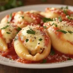 How to Make Barilla Stuffed Shells Perfectly Every Time 12 Barilla stuffed shells recipe served with marinara sauce and parsley garnish.