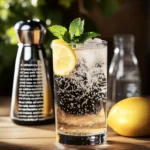 10 Fascinating Facts About Carbonated Soft Drinks You Didn’t Know 6 Glass of homemade soda water with lemon slice and mint garnish, surrounded by a soda maker and chilled water bottle on a wooden table.
