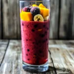 Healthy, Tasty & Super Easy: The Best Frozen Fruit Smoothie Guide 12 A vibrant frozen fruit smoothie in a glass on a rustic table