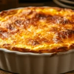 A freshly baked egg white breakfast casserole, golden brown and served warm