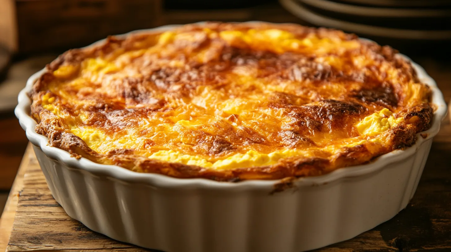 A freshly baked egg white breakfast casserole, golden brown and served warm