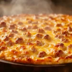 A freshly baked turkey sausage breakfast casserole, golden brown and served warm